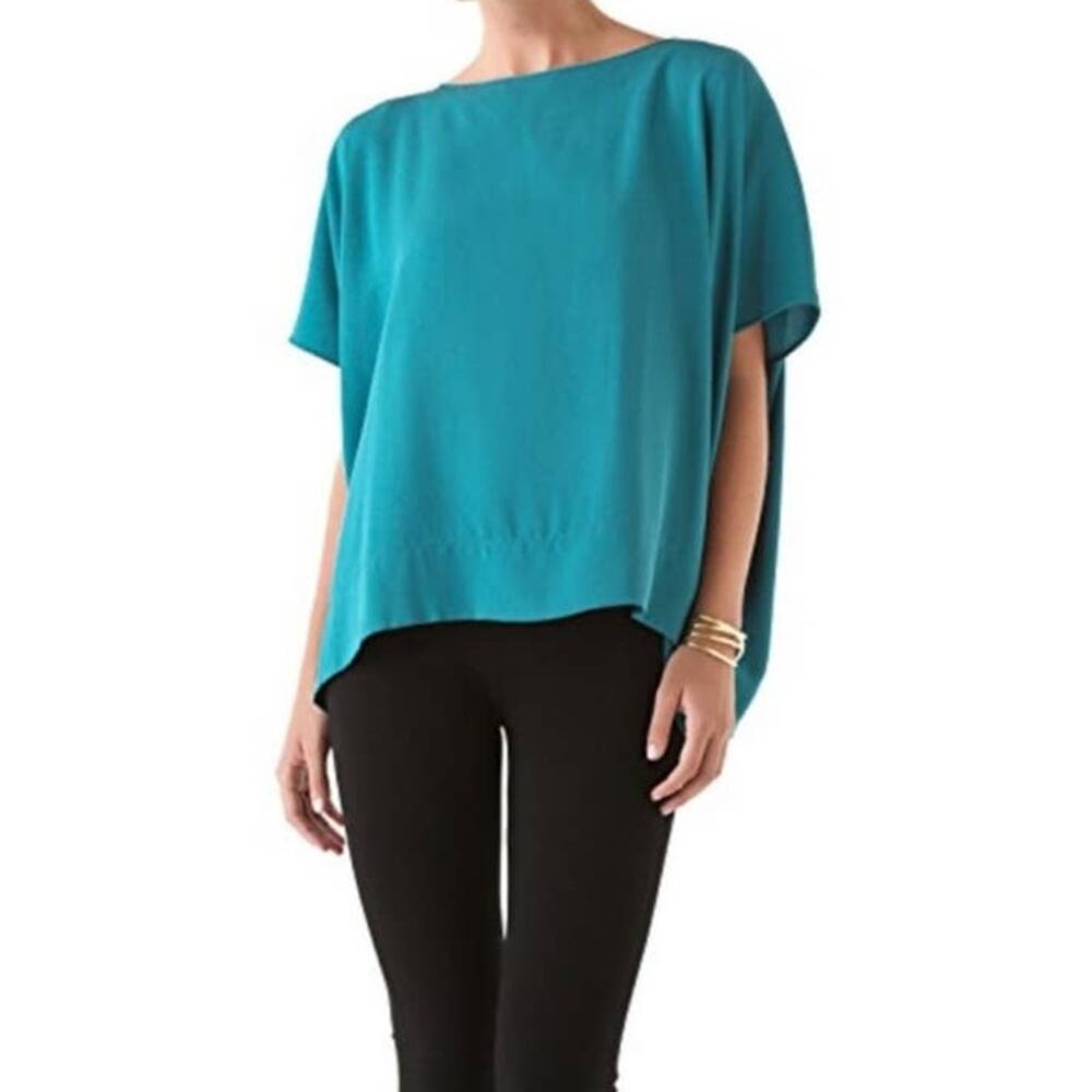 Diane von Furstenberg Teal New Hanky Silk Dolman Sleeve Blouse XS/S